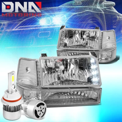 FARO LED CROMADO + ESQUINA TRANSPARENTE + LED BLANCO 9007 HID + VENTILADOR AJUSTE 92-96 F150/F250/350 Foto 1 de 4