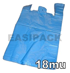 100 Strong BLUE recycled 11x17x21" vest carrier bags - 18mu - Picture 1 of 1