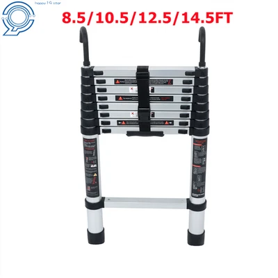 HAPPY19STAR 8.5/10.5/12.5/14.5 FT Telescopic Extension Ladder Collapsible Ladders Aluminum