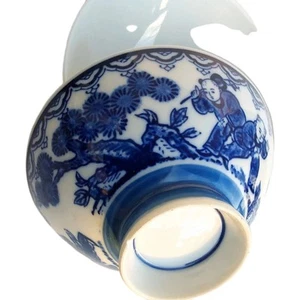 Set 3 Japanese Blue White Porcelain Rice Bowls, Karako Motif, Fuki Chosun Read - Picture 1 of 16