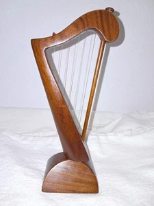 Vintage mini wooden Harp, 9" Handcrafted Base swivels - Picture 1 of 5