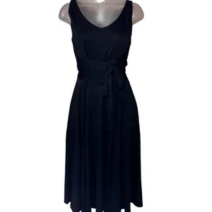 PERUVIAN CONNECTION Black Pima Cotton Wrap Front Midi Dress Size Small S COMFY - Picture 1 of 5
