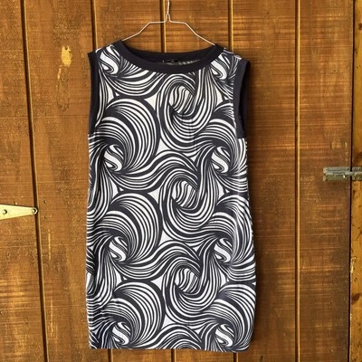 Vestido Anne Klein Mujer XL Azul Marino Blanco Geo Primavera Elastizado Jersey Acampanado Midi Foto 1 de 4