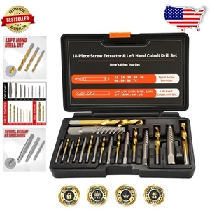 Extractor de tornillos duradero de 18 piezas y juego de brocas para mano izquierda para fácil extracción - Imagen 1 de 10
