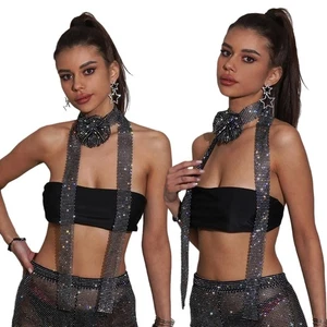Women Casual Wrap Sequins Decoration Smooth Rhinestones Long Scarf Neck Wear - Picture 1 of 9