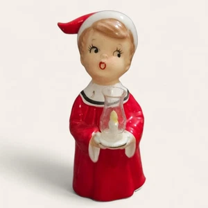 Vintage Keramik Weihnachtslied Junge Figur hält Kerze Napco? Japan 1950 - Bild 1 von 10