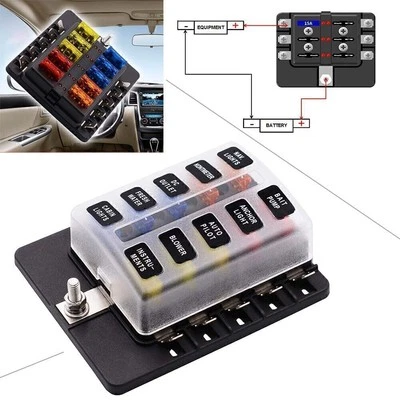 10 Way Circuit Standard ATO ATC Blade LED Fuse Box Block Holder Terminals - Image 1 of 4