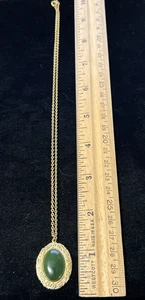Collar Colgante Jade Nefrita Vintage Nueva Zelanda Tono Dorado 17" - Imagen 1 de 6