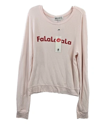 Wildfox Woman Holiday Themed Crewneck Sweater FaLaLaLaLa Pink Size Large NWT - Image 1 of 4
