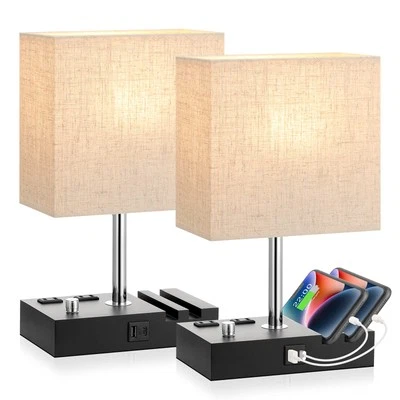 Bedside Lamps for Bedroom Set of 2, Fully Dimmable Small Beige Nightstand Lam... - Image 1 of 4
