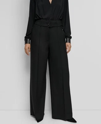 DKNY 女式黑色腰带中腰羊毛阔腿裤 12 码 — 第 1/3 张图片