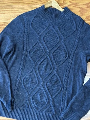 CALIENTE Jos. A. Suéter Tejido Banco Cable Pescador Nórdico L Azul Como Nuevo Foto 1 de 4