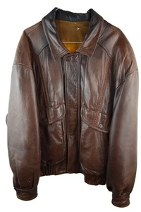MUNPER giacca pelle marrone taglia 54 uomo full zip bomber vintage casual outdoor - Foto 1 di 10