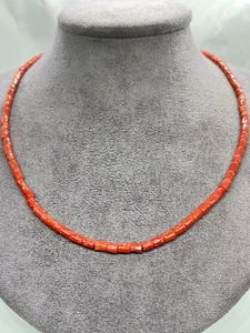 Collana Corallo Rosso Mediterraneo Naturale-46cm-Cannette 5mm-Argento 925 - Picture 1 of 5