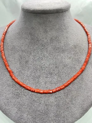 Collana Corallo Rosso Mediterraneo Naturale-46cm-Cannette 5mm-Argento 925 - Immagine 1 di 4