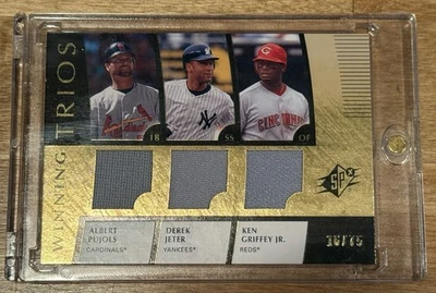 2008 Upper Deck SPx Derek Jeter Ken Griffey Jr Albert Pujols Triple Jersey /75 - Image 1 of 2