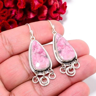 Brinco de prata esterlina 925 feito à mão de rodocrosita - Argentina 1,95" E100234 - Imagem 1 de 4