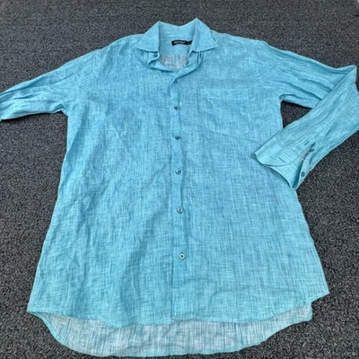 Camisa St. Croix Para Hombre Grande Azul 100% Lino Hecha en Italia Botón Bolsillo Frontal Foto 1 de 4