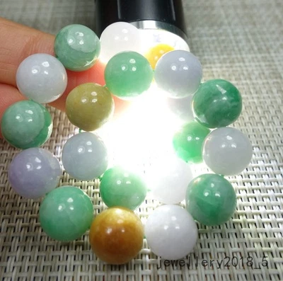 Сертифицированный зеленый + желтый + лаванда Бирма 100% натуральный жадеит нефрит браслет 手链 - Изображение 1 из 4