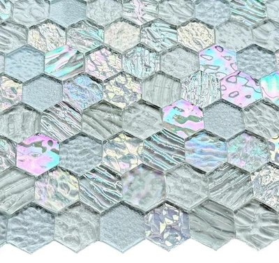 Azulejos de mosaico de vidrio hexagonal de 100 piezas para manualidades, vidrieras iridiscentes transparentes Foto 1 de 4