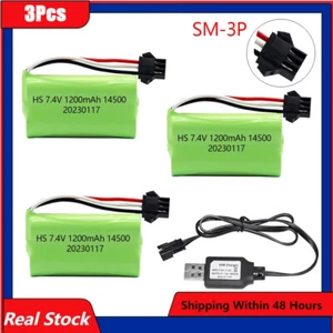3× 14500 7.4V 1200mAh batería de iones de litio enchufe SM-3P para radiocontrol pistola de agua pistola de control remoto juguetes radiocontrol - Imagen 1 de 4