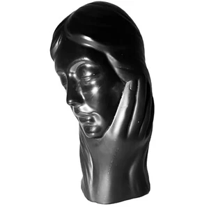 Black Pottery Female Art Contemporary Figure Statue Pensive Head Ceramic vtg - Picture 1 of 18