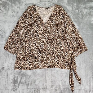 Top donna Worthington finto avvolgente più 4x blusa stampa animalier leopardata manica 3/4 - Foto 1 di 9