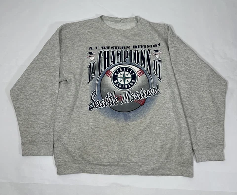 VTG Logo 7 Seattle Mariners 1997 Champs Sweatshirt Mens Sz L Made In USA Worn Cover