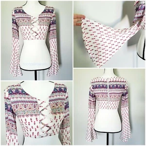 Cropped Top Blouse Trendy Festival Hippie Flare Sleeve Lined - Small NWT $124 - Picture 1 of 11