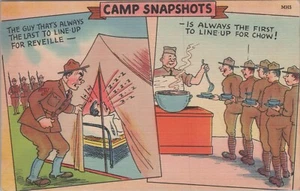 Tarjeta postal cómica de Soldier Camp Reveille Asleep in Tent c1940s 11406.3 - Imagen 1 de 7