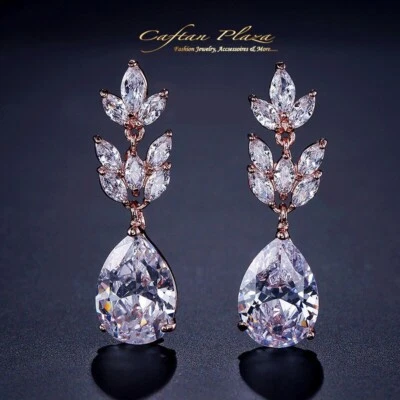 Pendientes Pendientes de Lujo Circonita Cúbica AAA+ Gota Oro Rosa 18K Foto 1 de 4