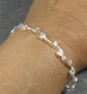 .925 Sterlingsilber facettiert rund klar Zirkonia Ranken Armband 7 3/4" - Bild 1 von 3