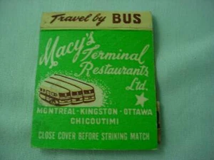 Macy's Terminal Restaurant Travel by Bus Advertising Matchbook - Picture 1 of 4
