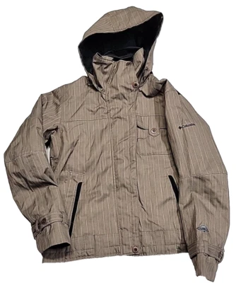 Chaqueta de snowboard vintage Columbia Omni Tech forrada a rayas marrón grande para mujer Foto 1 de 4