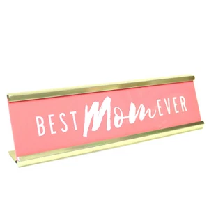 Mother's Day Gift Brass Desk Name Plate Stand Best Mom Ever Pink 8" Wide NEW - Picture 1 of 5