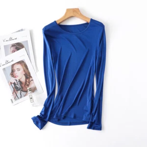 Women Mulberry Silk T-shirt Long Sleeve Undershirt Heated Vest Top Heated Jacket - Picture 1 of 21