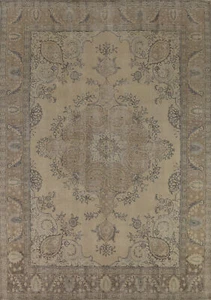 Traditional Tebriz Living Room Area Rug 10x12 Vintage Muted Handmade Wool Carpet - Picture 1 of 23