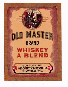 1940s WISCONSIN LIQUOR COMPANY, MILWAUKEE, WISCONSIN OLD MASTER WHISKEY LABEL - Picture 1 of 1