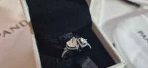 Pandora Sterling Silver Halo Hearts Ring Clear CZ Size 8 (56) Gift Ready - Picture 1 of 13