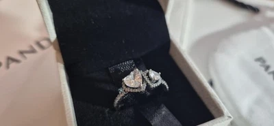 Pandora Sterling Silver Halo Hearts Ring Clear CZ Size 8 (56) Gift Ready - Image 1 of 4