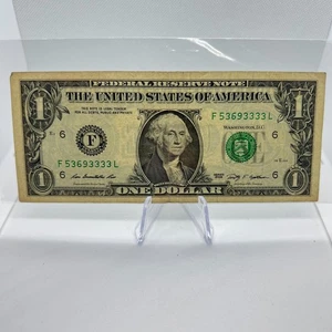 5 Of A Kind $1 Dollar Bill Series 2009 (53693333) Fancy S/N * US Paper Currency - Picture 1 of 2