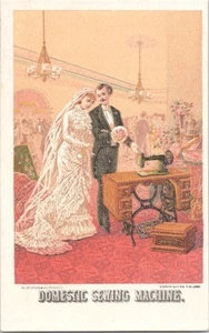 Domestic Sewing Machine Co - Newlyweds - Antique Victorian Trade Card #2 - Picture 1 of 2