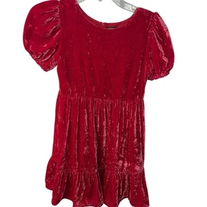 Crewcuts Dress Girls Sz 10 Red Velvet Puff Sleeve Holiday Tiered Belted Classic - Picture 1 of 12