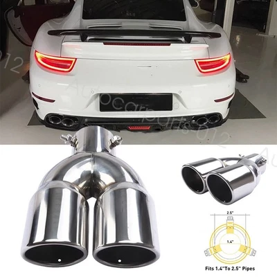 Dual 1.5" to 2.5" Exhaust Tip Polished Stainless Steel For Porsche 911 2005-2020 - Изображение 1 из 4