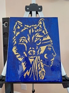 Native Wolf Woman Face Original Textured Wall Art Board, Designed For Any Room. - Picture 1 of 6