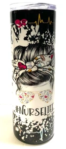 NEW INSULATED 20 oz. NURSE LIFE TRAVEL MUG W/ LID & STRAW ~ PINK GLITTER ~ GIFT - Picture 1 of 7