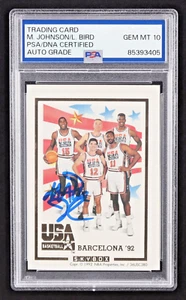 đŸ”¥Larry Bird & Magic Johnson Signed 1991-92 Skybox USA Team #NNO, Auto PSA 10 - Picture 1 of 2