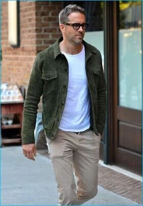 Ryan Reynolds Green Leather Trucker Jacket for Men Pure Suede Custom Made - Picture 1 of 8