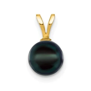 14k Yellow Gold 7-8mm Black Saltwater Cultured Pearl Pendant 0.1gm L-12.9mm - Picture 1 of 2