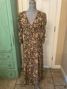 EMMA & MICHELLE, FLORAL, 3/4'' SLEEVE, V-NECK, MAXI DRESS WITH FRONT SLIT, M - Picture 1 of 10